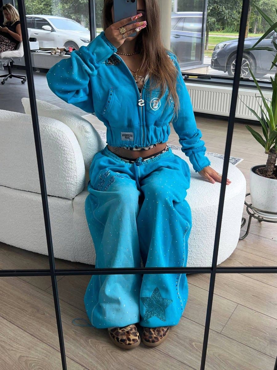 Костюм голубой с широкими брюками, вид 1